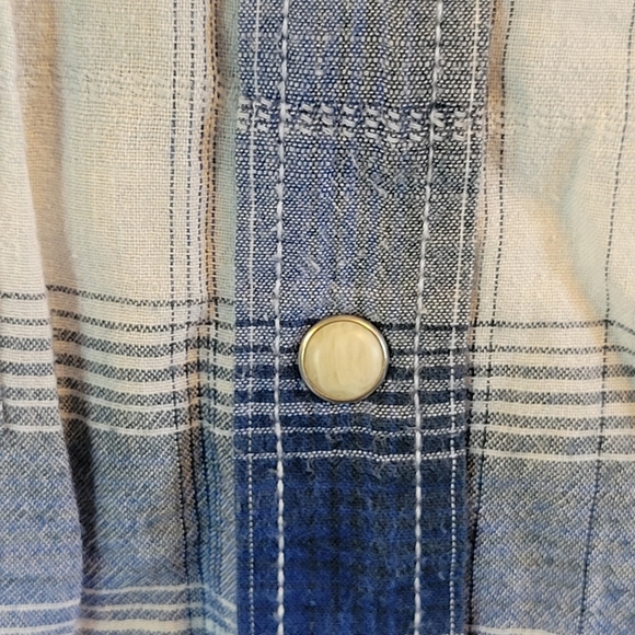 Lucky Brand Blue White Plaid Western Style Long Sleeve Pearl Snap Shirt - Picture 4 of 9